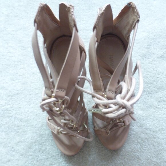 FOREVER 21 nude lace up strappy cage heels - Picture 8 of 8